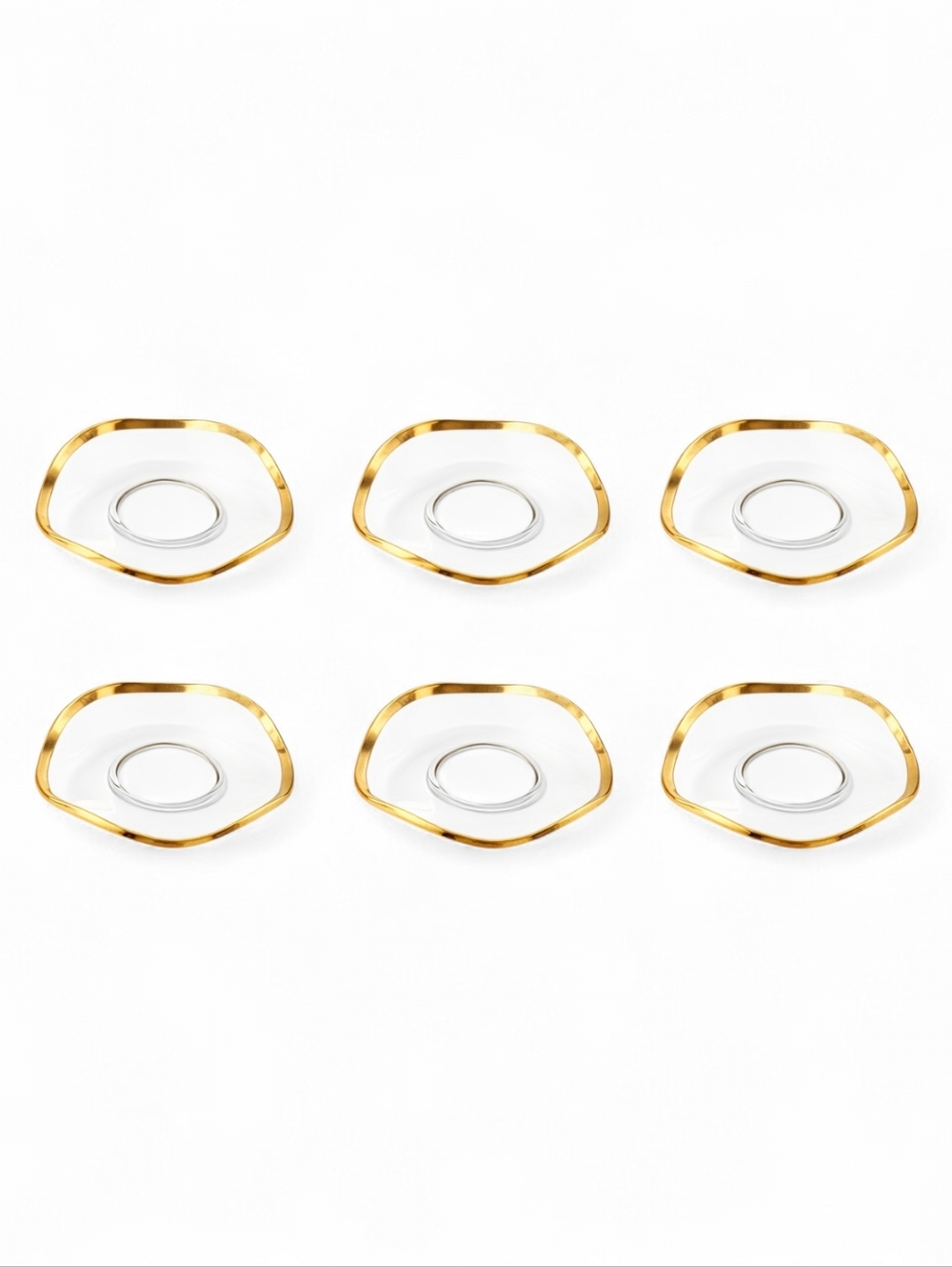 Vintage Glass Bobeche Candle Drip Plates Gold Rim Set of 6 Taper Candle Catchers